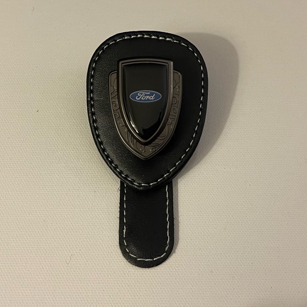Ford Sunglass Holder for Car with Logo Black PU Leather NWT